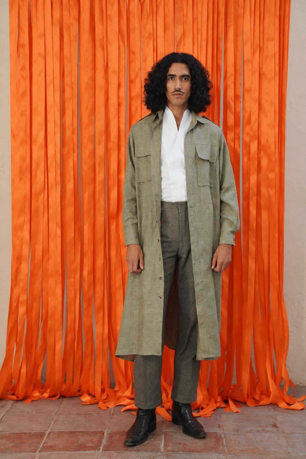 Plaid Linen Long Coro