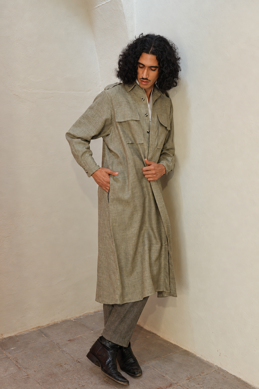 Plaid Linen Long Coro